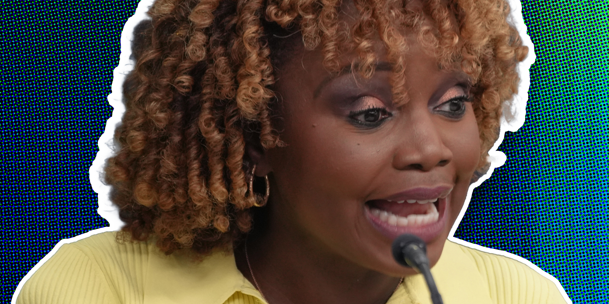 Karine Jean Pierre speaking into mic