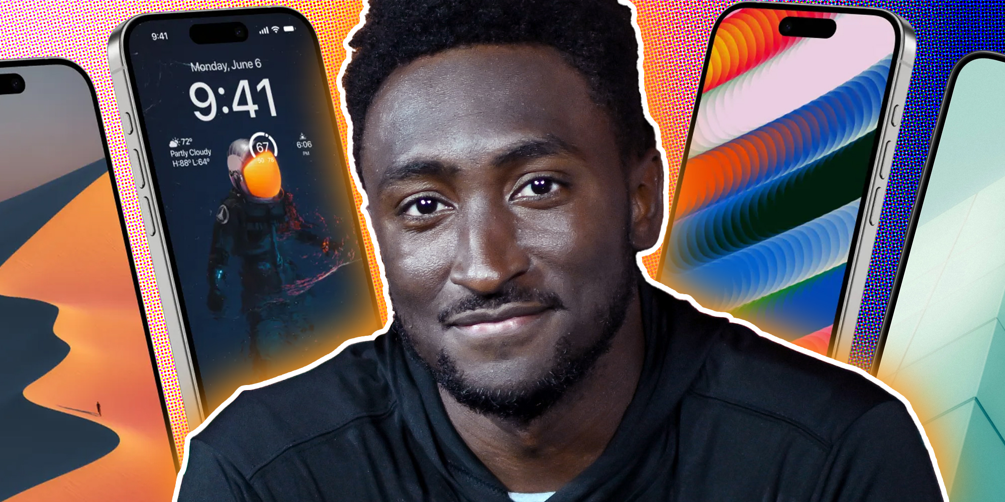 Marques Brownlee over iphone with backgrounds