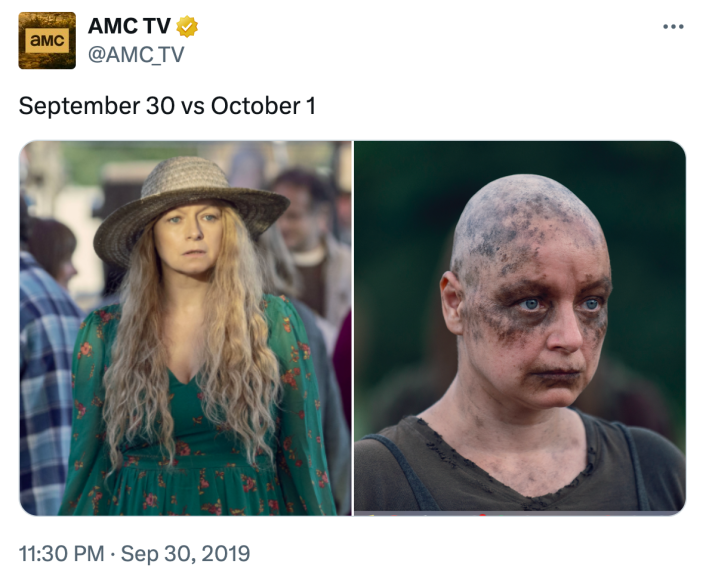 September 30 vs October 1 meme featuring actress Samantha Morton.