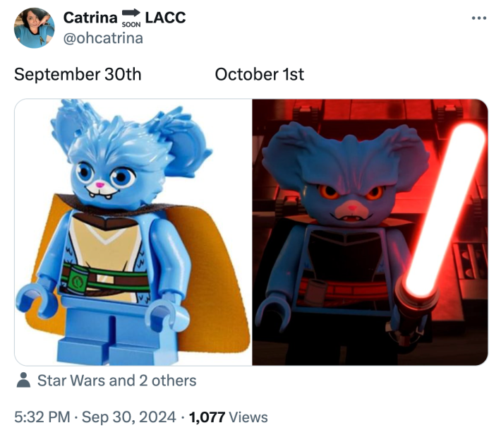September 30 vs October 1 meme featuring a LEGO Star Wars character.