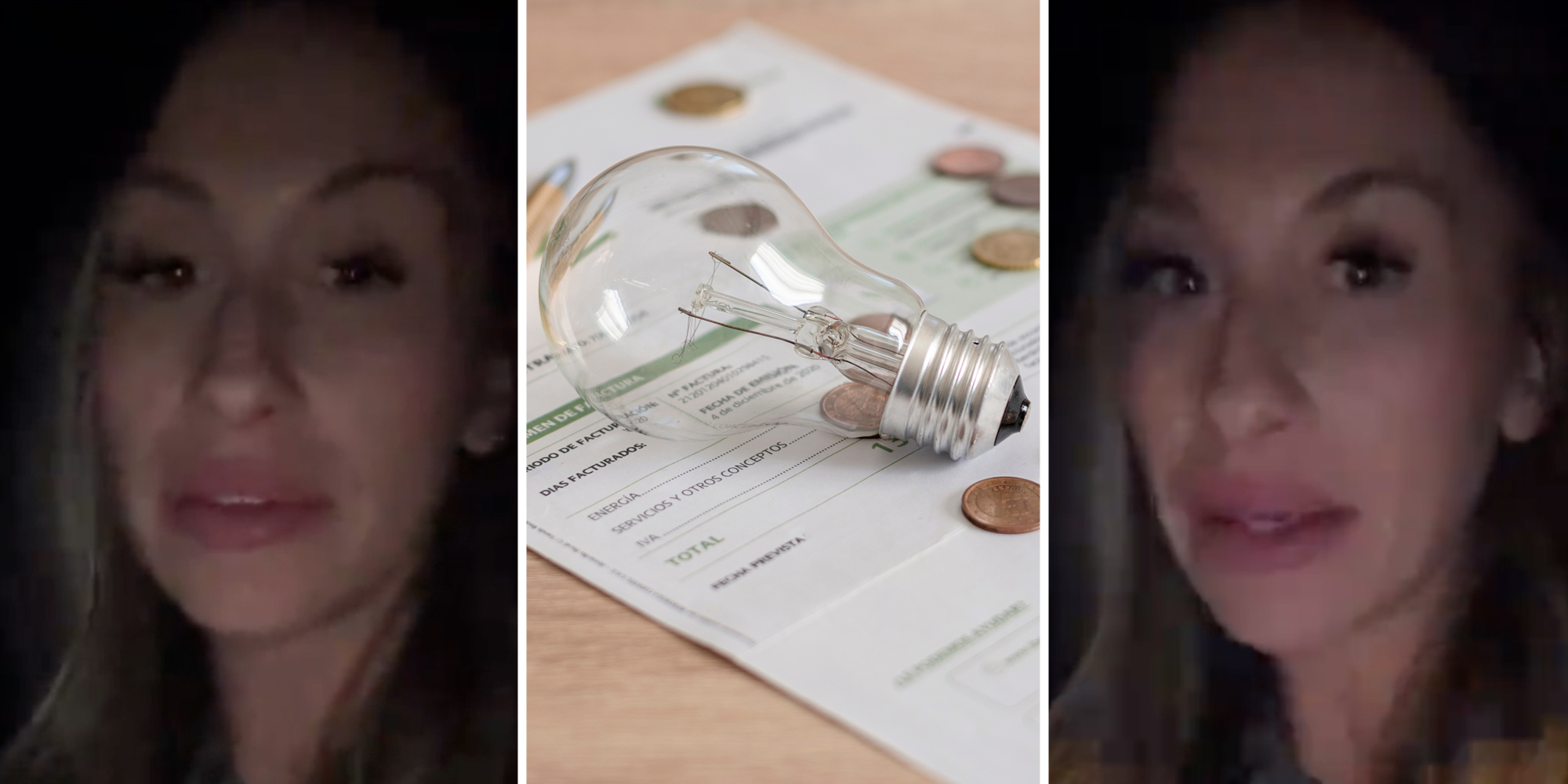 Woman talking(l+r), Power bill(c)