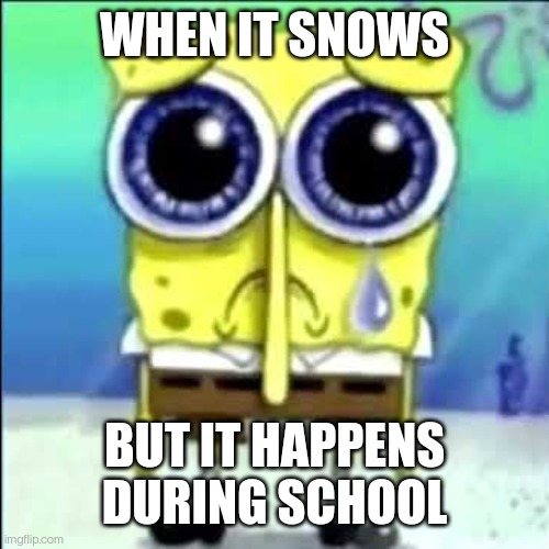 "when it snows but it happens during school" sad spongebob meme