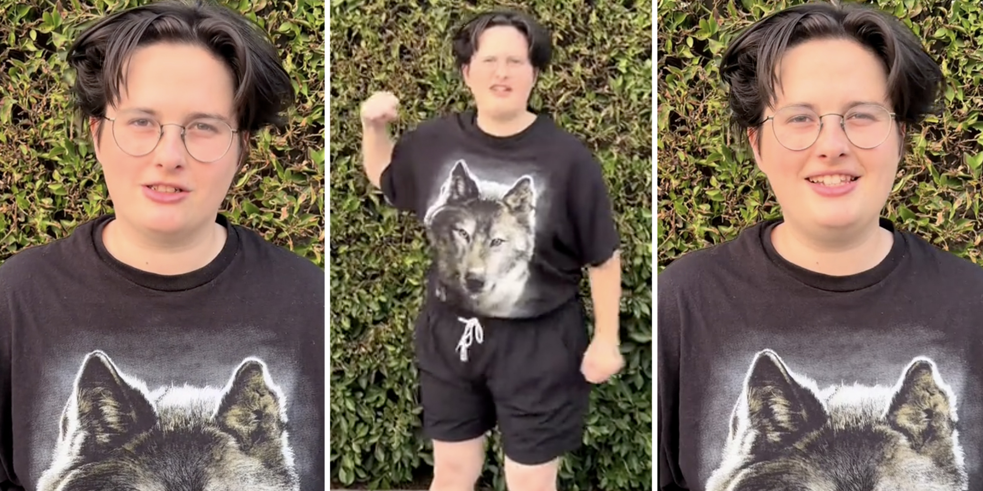 Person talking(l+r), Person making a fist(c)