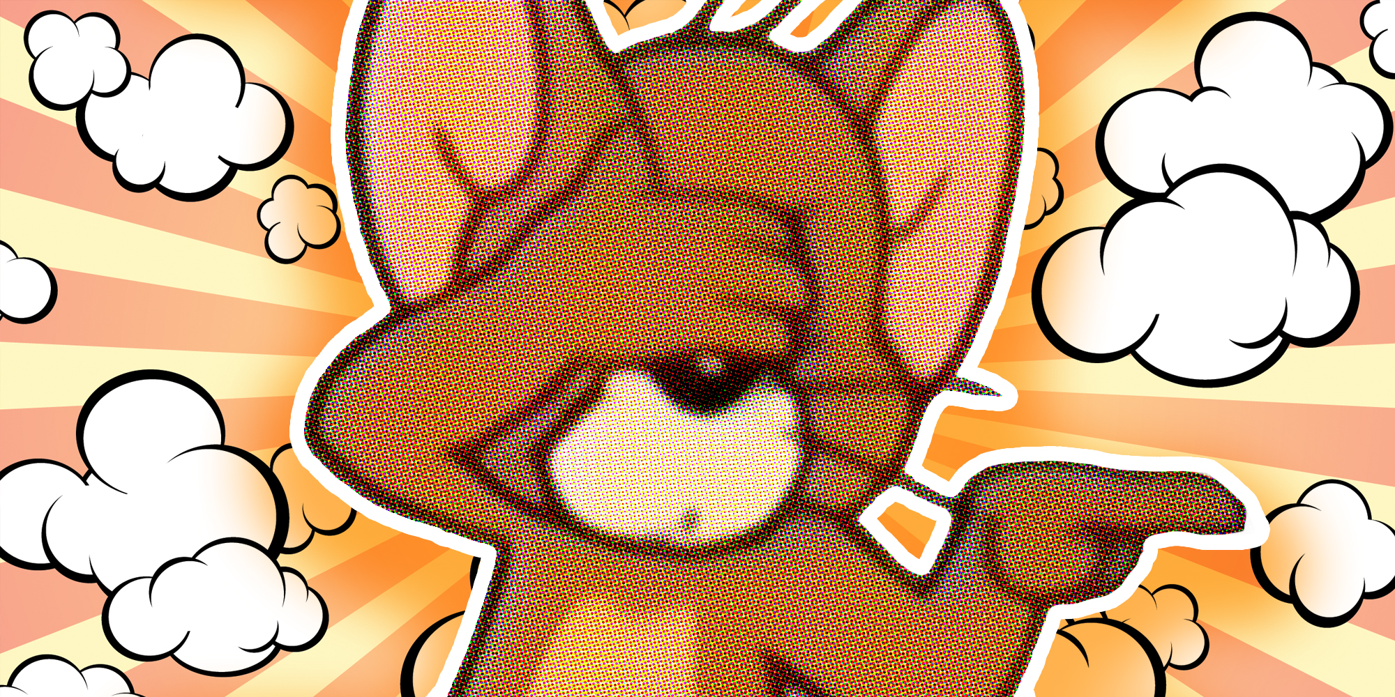 Jerry pointing over comic backdrop