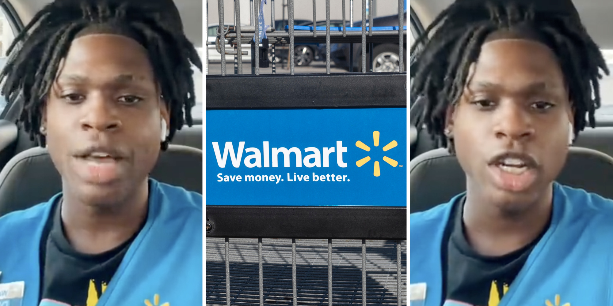 Man talking(l+r), Walmart cart(c)