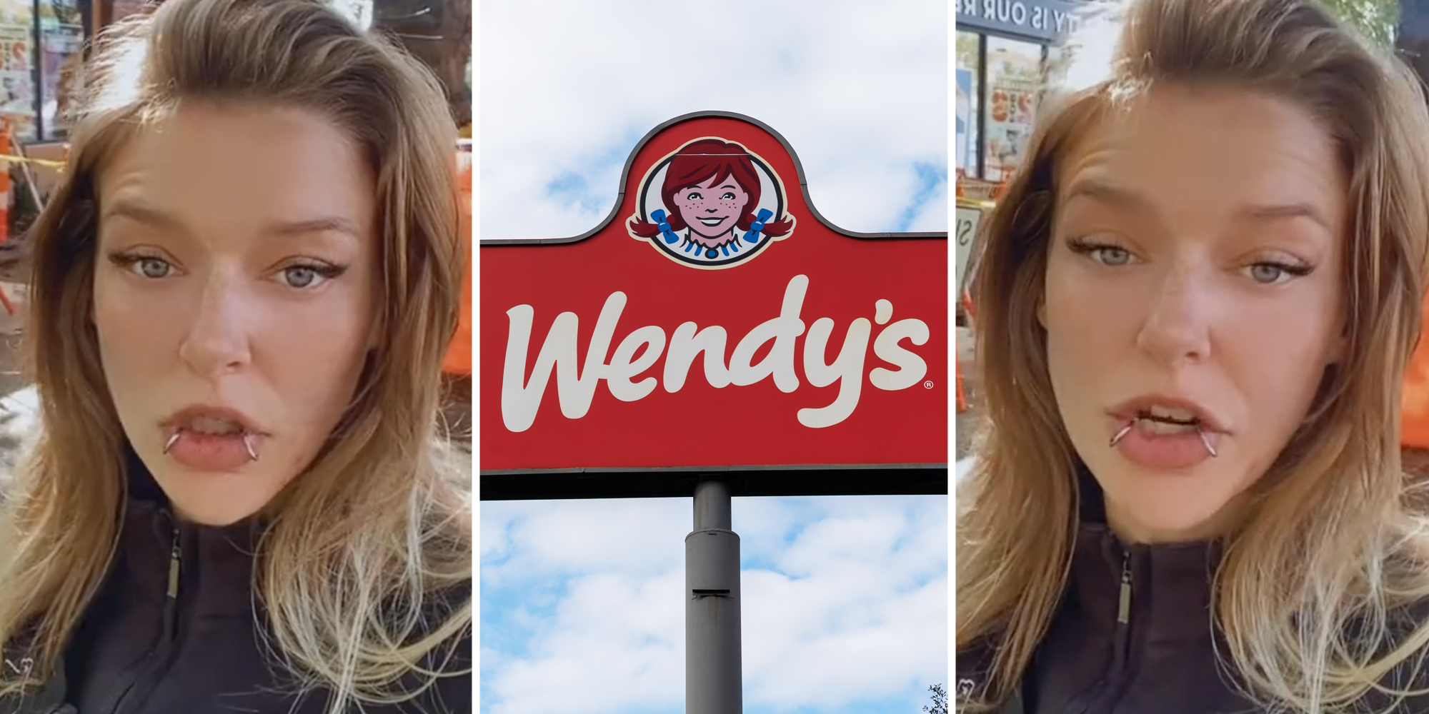 Woman talking(l+r), Wendy's sign(c)
