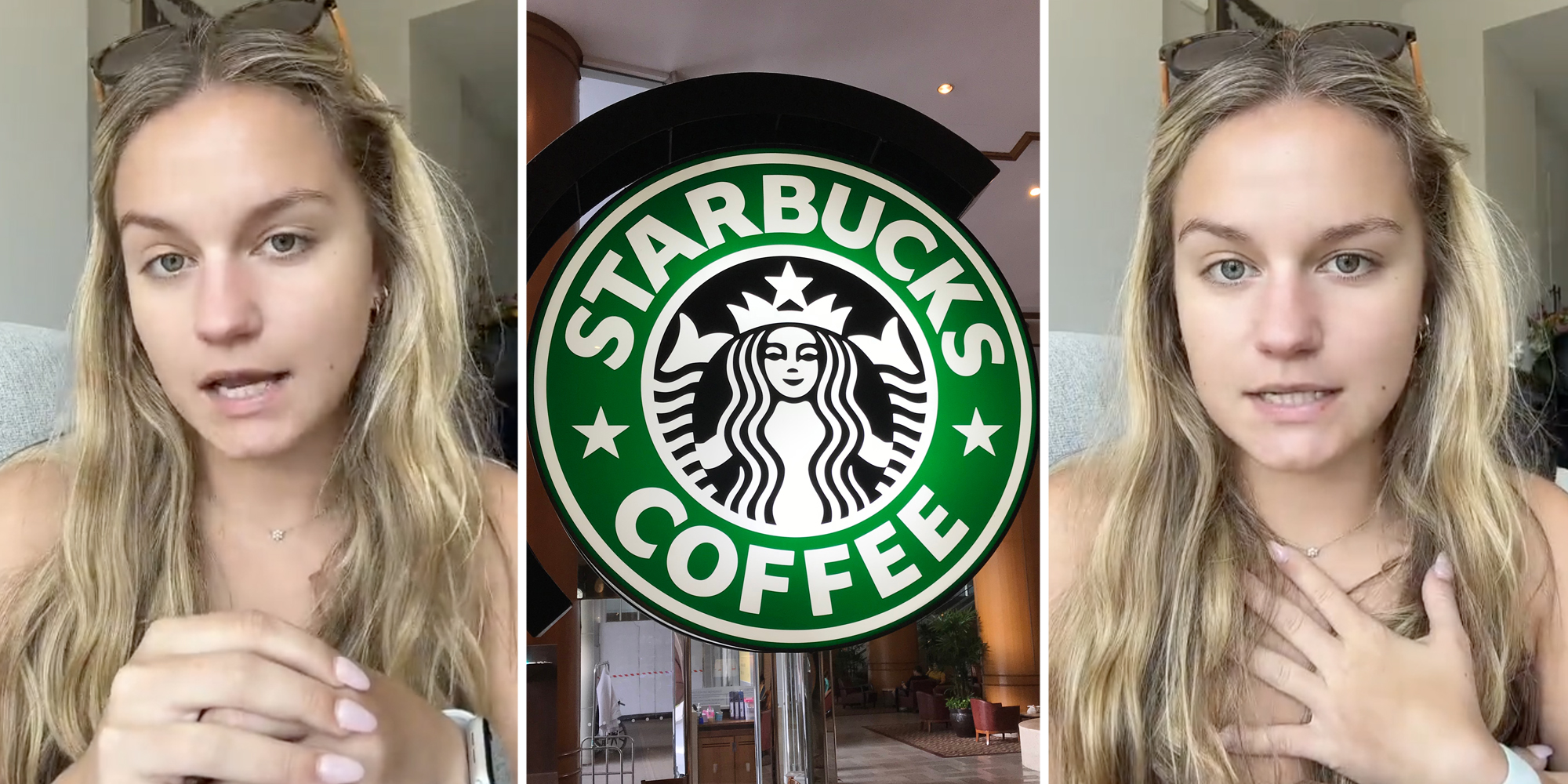 Woman talking(l+r), Starbucks(c)