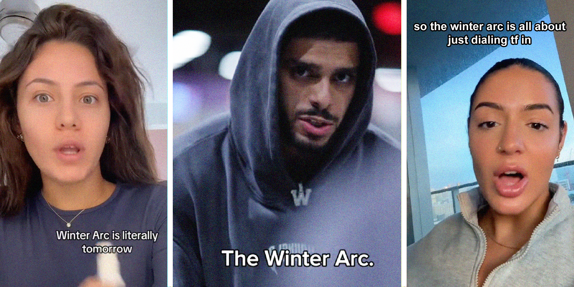 Three people are side by side each talking about the Winter Arc.