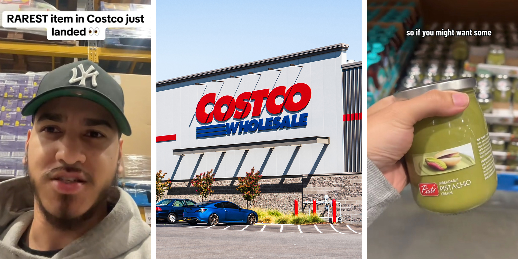 Costco Shopper(l) Costco Wholesale Store Front(c) Pistachio Cream(r)