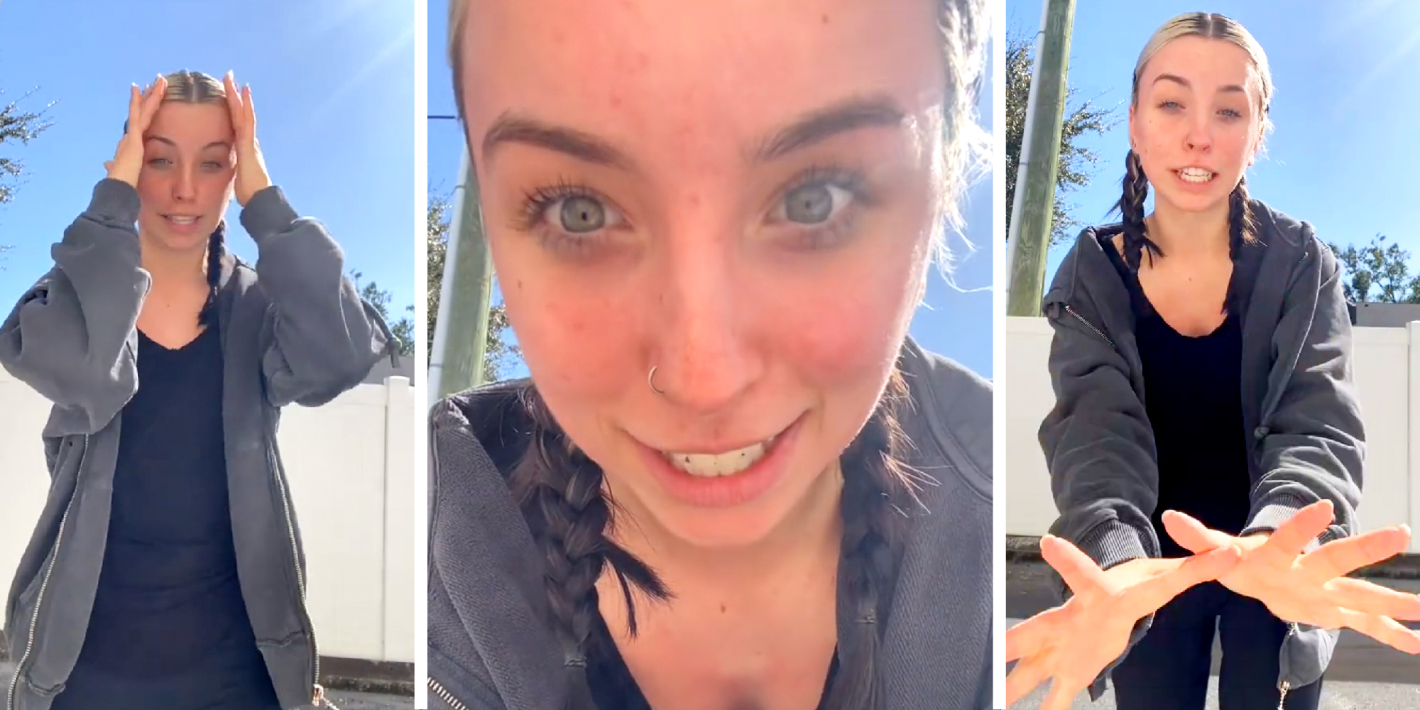 3 part image of scenes from a tiktok rant about nails.