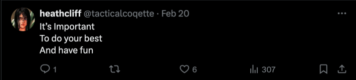 A tweet that states "It's important to do your best and have fun"