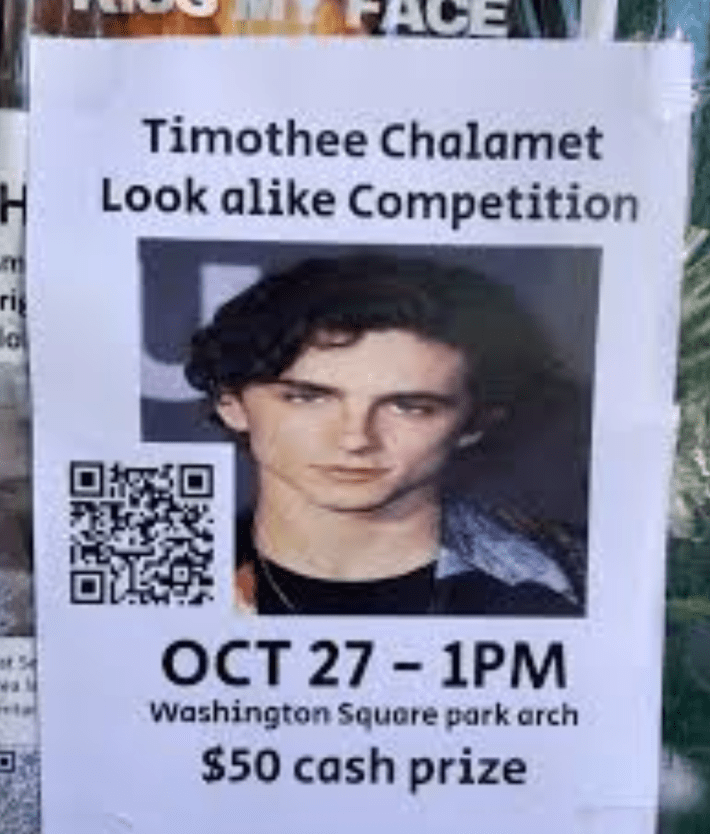 A flier of a "Timothee Chalamet look-alike contest"
