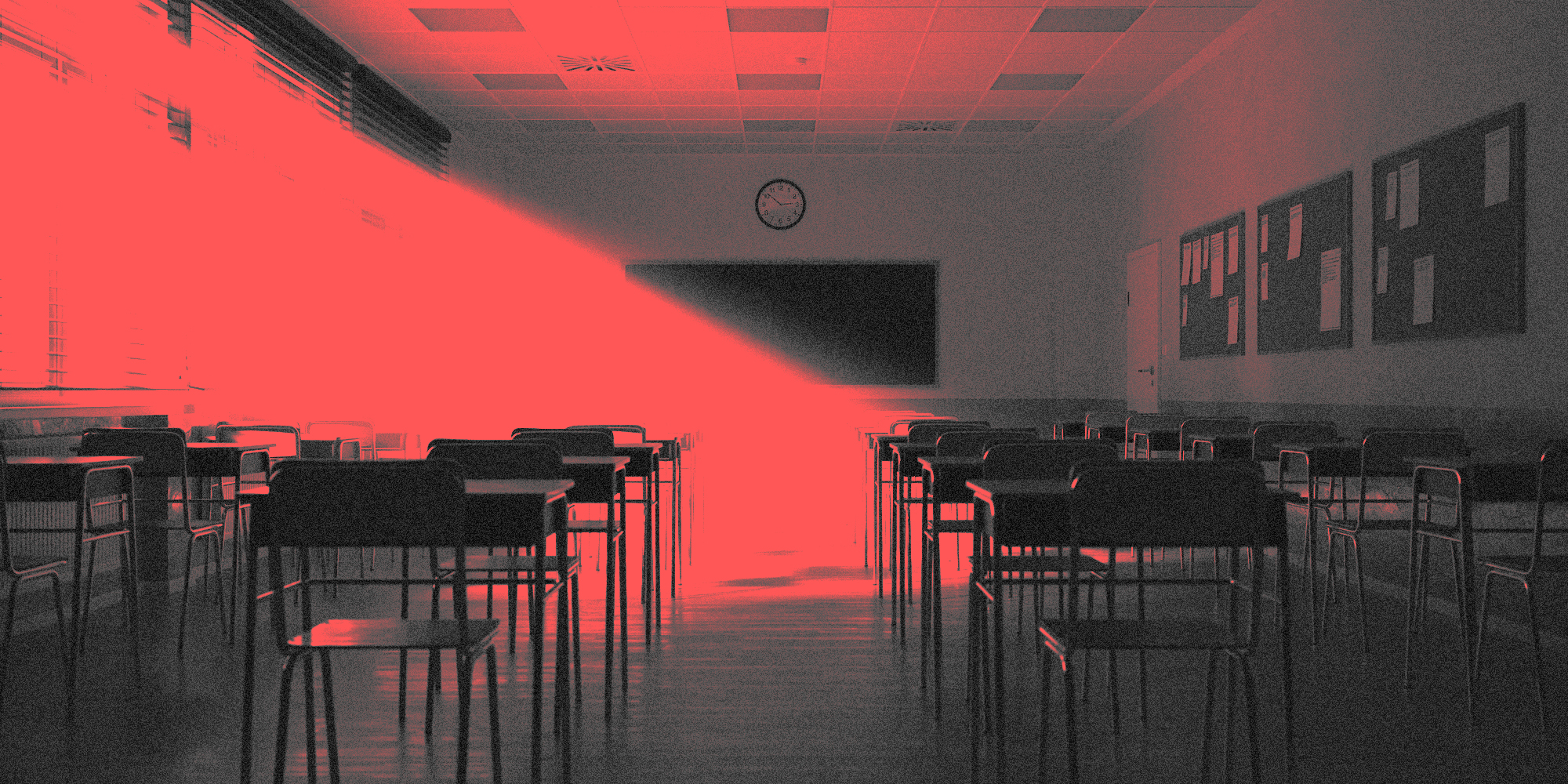 Classroom cast in red glow
