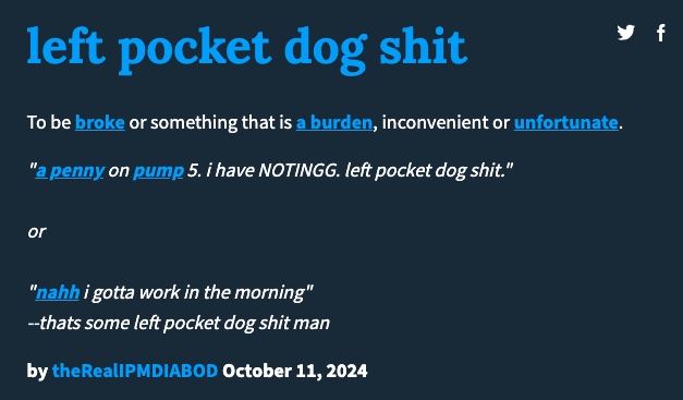 I have nothing meme: Urban Dictionary definition of left pocket dog sh*t