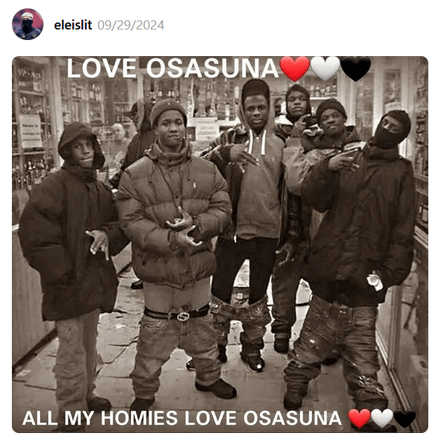 Photo of six Black men captioned to declare love for Osasuna.