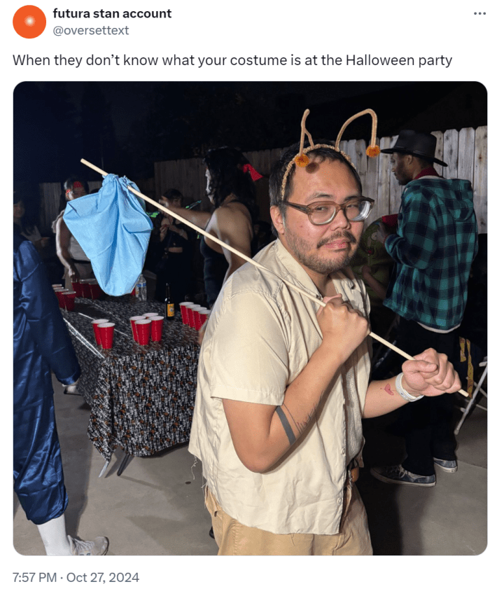 Sad ant with a bindle meme Halloween costume.
