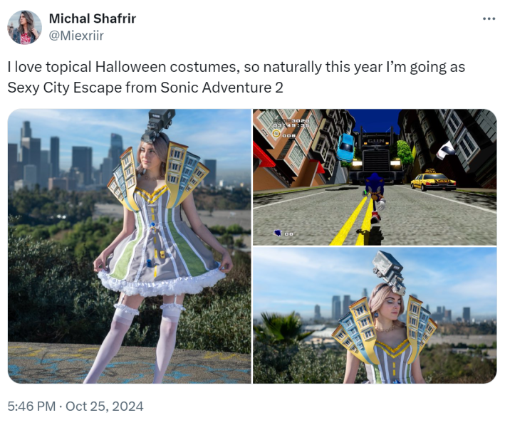 Halloween costume of the "Sexy City Escape" from Sonic Adventure 2.