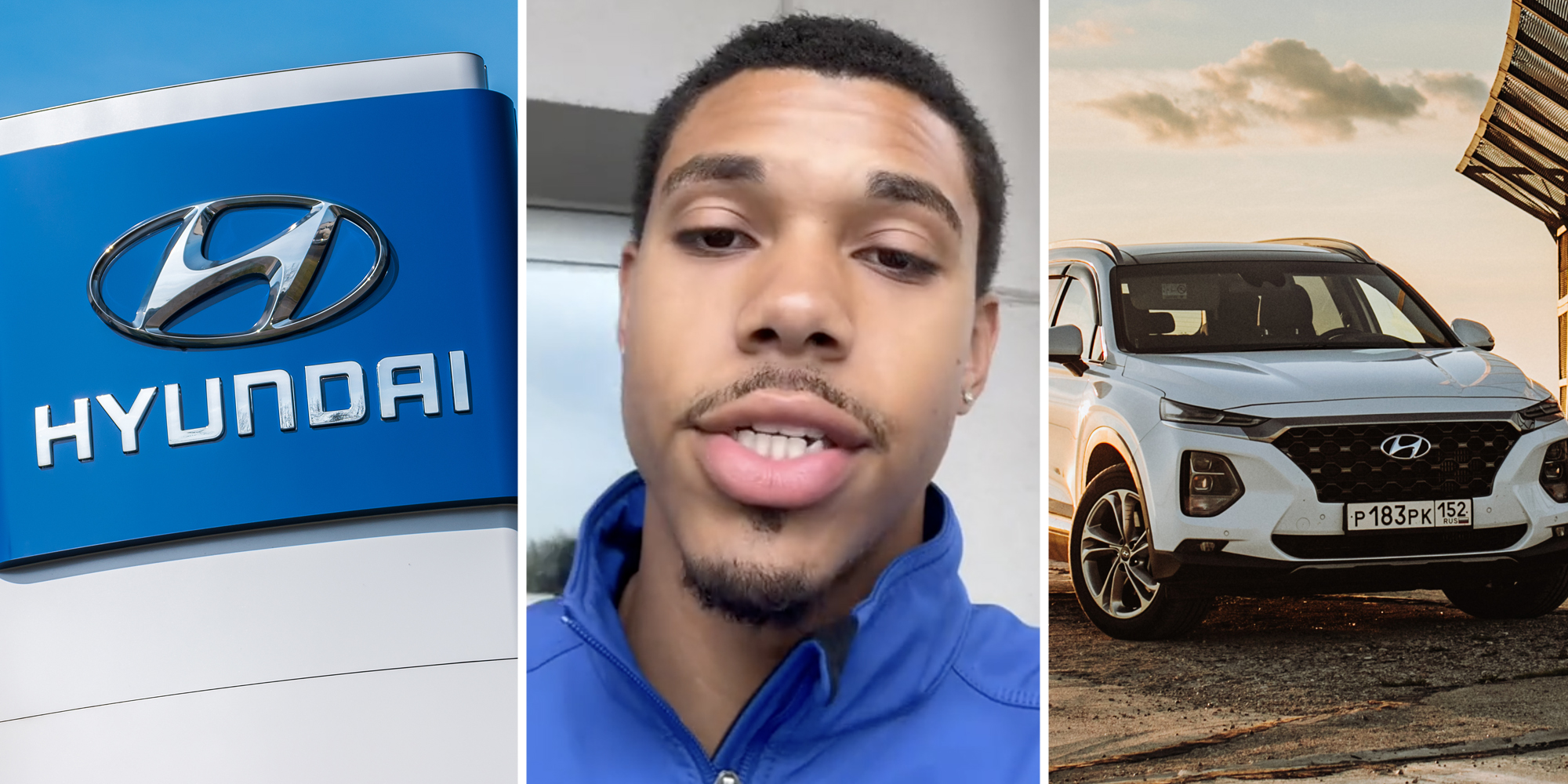 Hyundai sign(l), Man talking(c), New Hyundai(r)