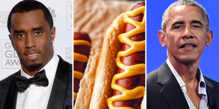 Diddy Combes(l), Hot Dogs(c), Barack Obama(r)