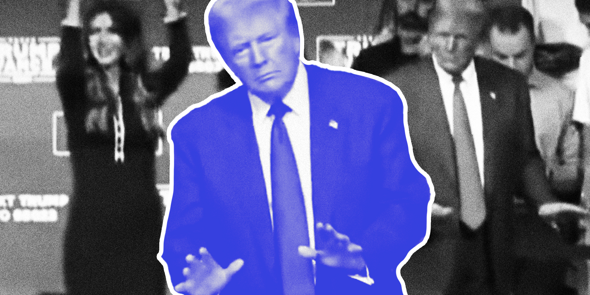 Donald Trump dancing over wider shot of him dancing with other people