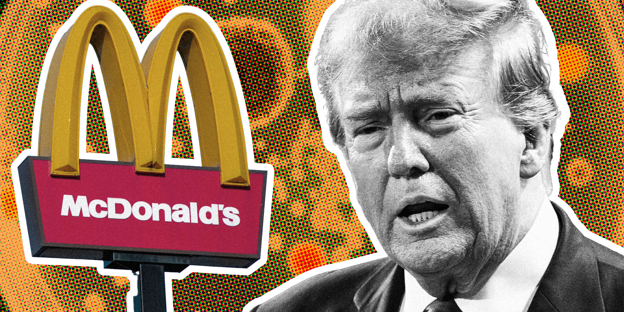 Donald Trump, McDonalds Arches over e-coli petri dish background