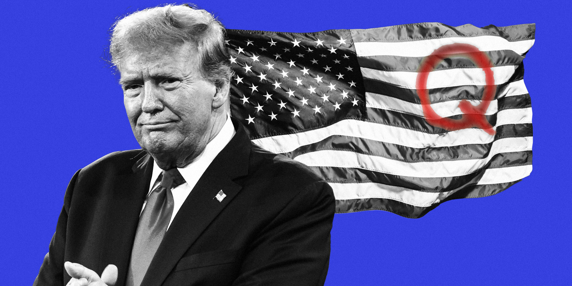 Donald Trump and American Flag with Q painted on it