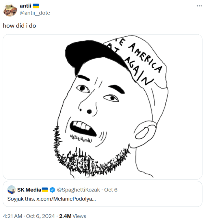 Soyjak version of Musk at the Trump rally.