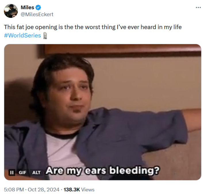 Tweet with a gif of a man asking "are my ears bleeding?"