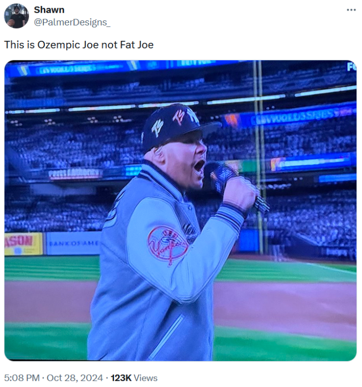 Fat Joe meme calling him "Ozempic Joe."