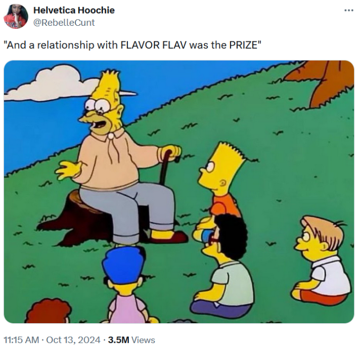 Grampa Abe Simpson Telling Kids Stories meme about Flavor of Love.