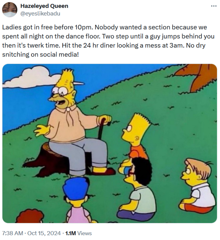 Grampa Abe Simpson Telling Kids Stories meme about clubbing.