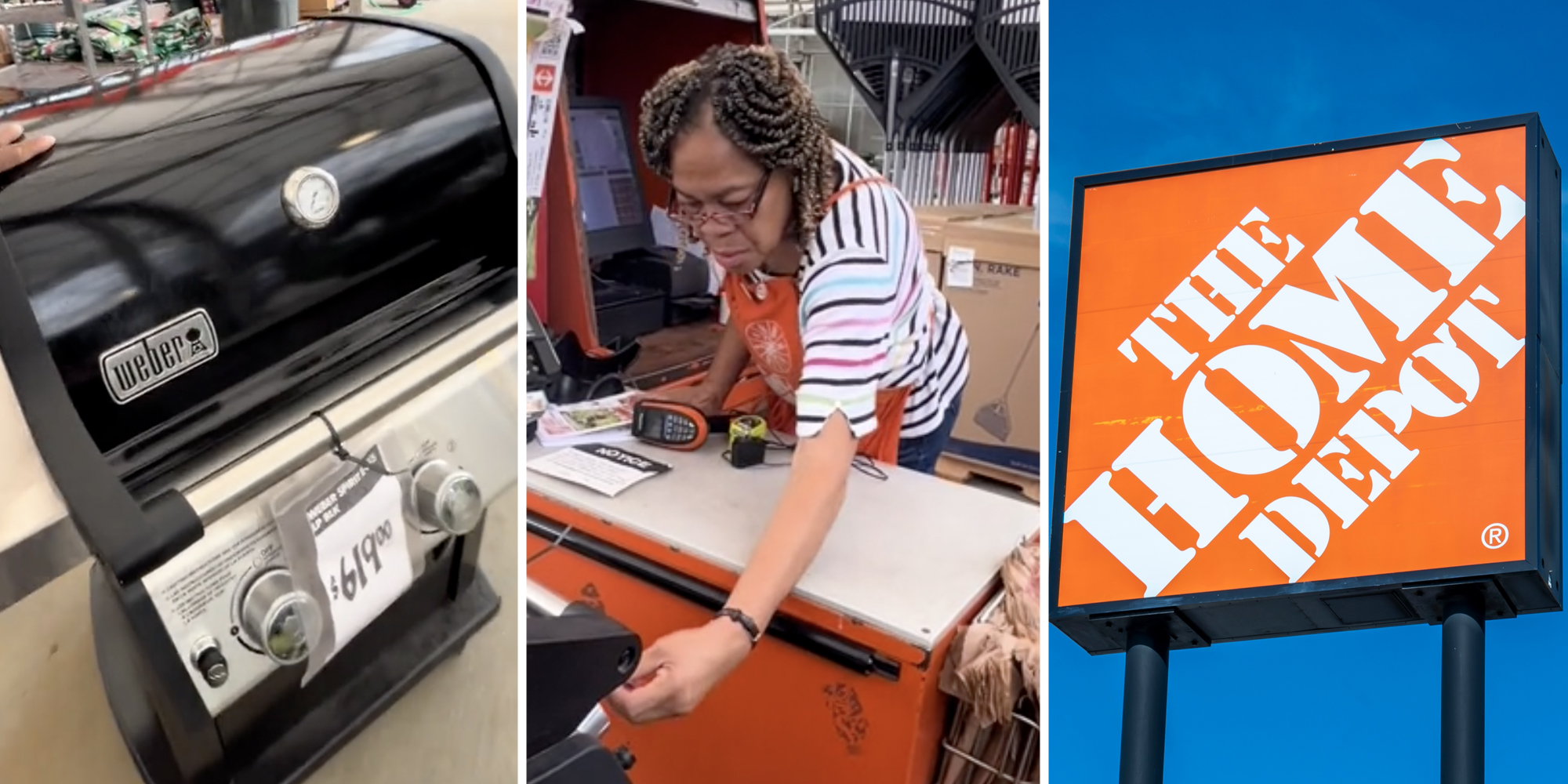 Weber Grill(l), Home depot cashier(c), Home Depot sign(r)