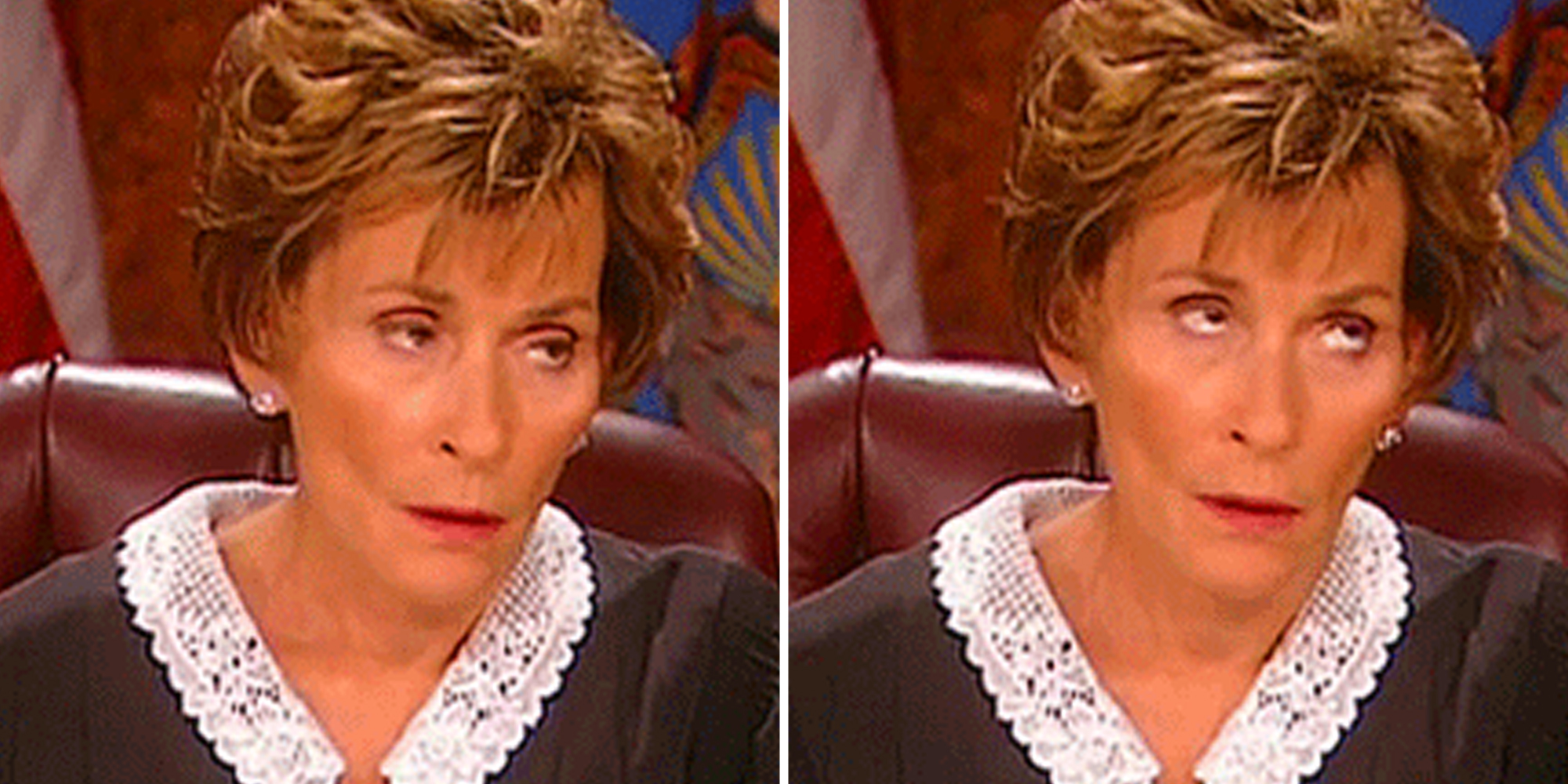 Two split of Judge Judy rolling her eyes