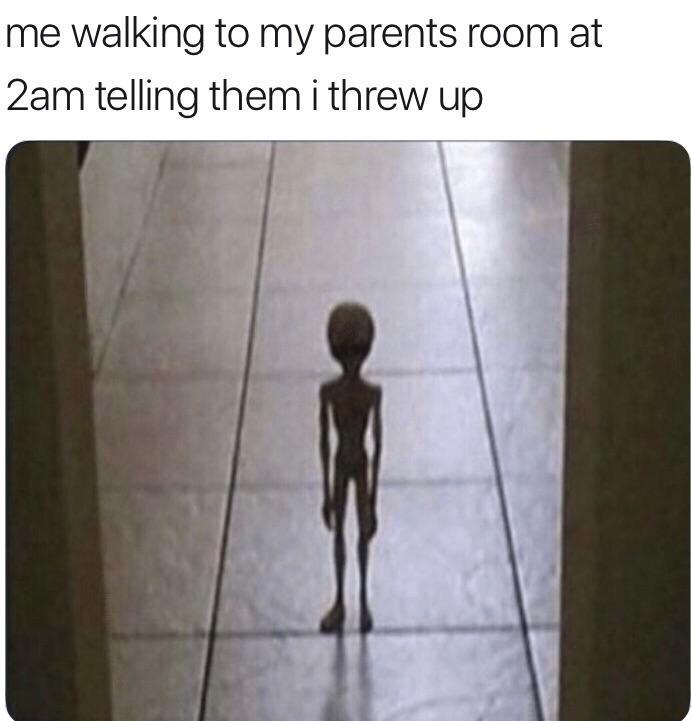 "me walking to my parents room at 2am telling them i threw up"