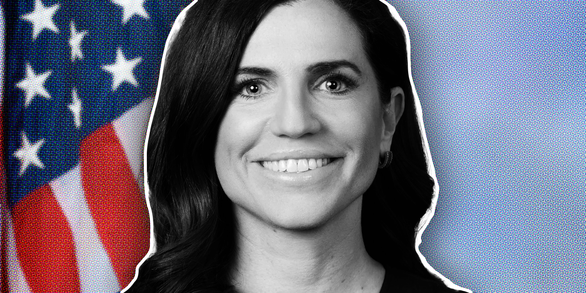 Nancy Mace smiling in front of American Flag