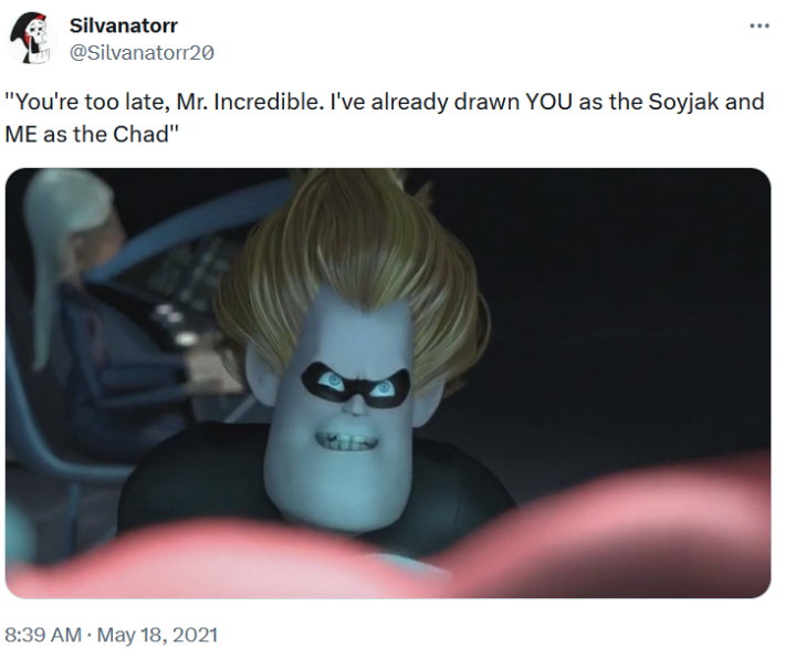 Soyjacking meme from The Incredibles.