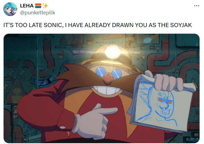 Soyjacking meme with Dr. Robotnik.