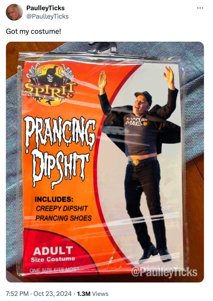 Spirit Halloween costume meme of Elon Musk dancing.