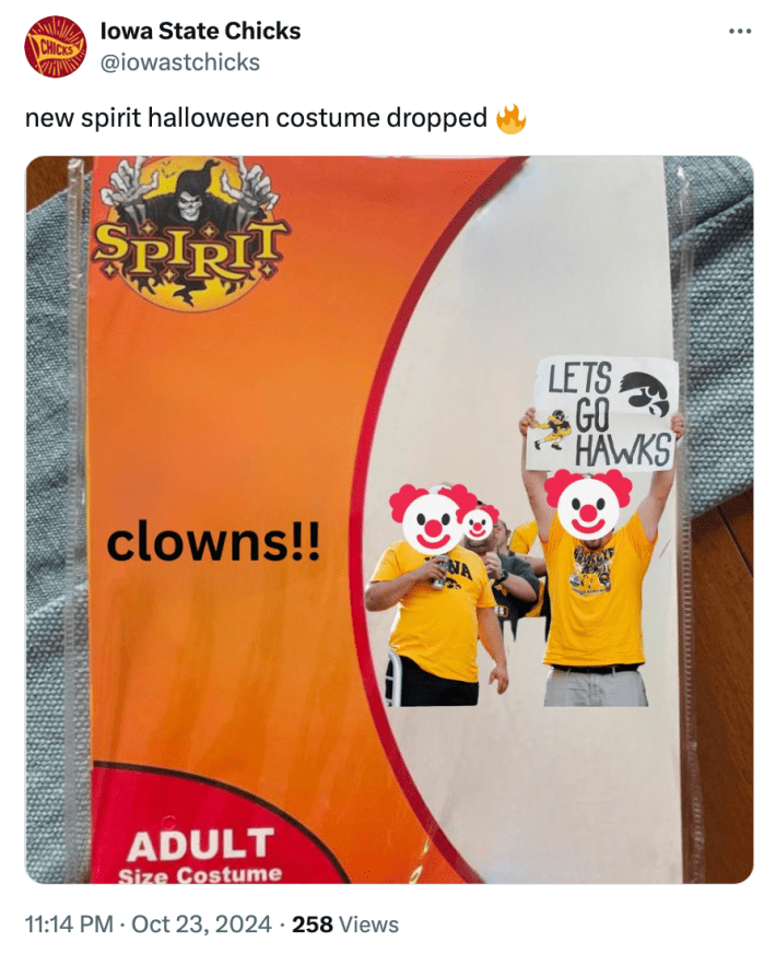 Spirit Halloween costume meme of a sport team roasting their oppponents.