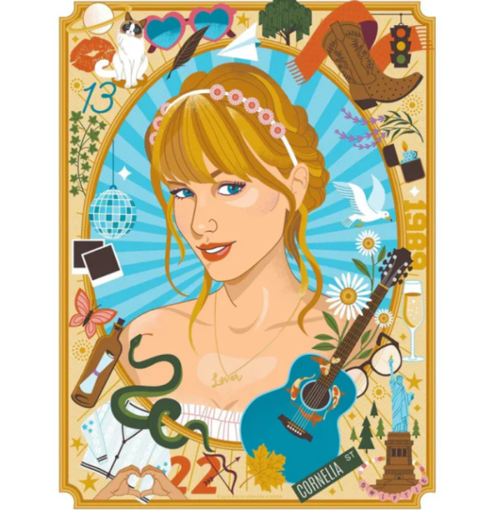 Taylor Swift loose braid hair and koi guitar puzzle