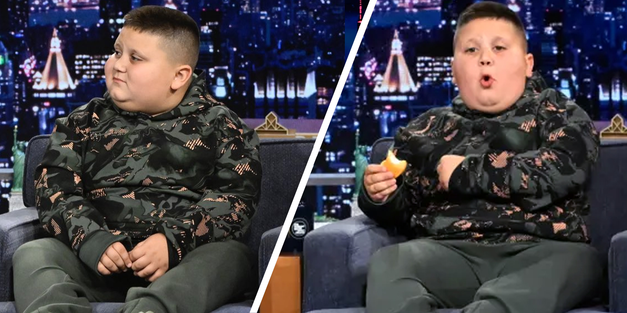 Social media personalities A.J., Big Justice, and The Rizzler during an interview with host Jimmy Fallon