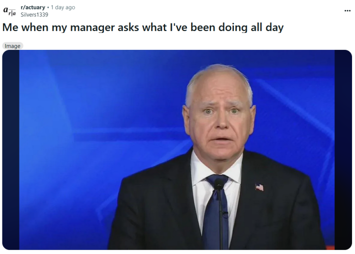 Tim Walz worried meme about managers.