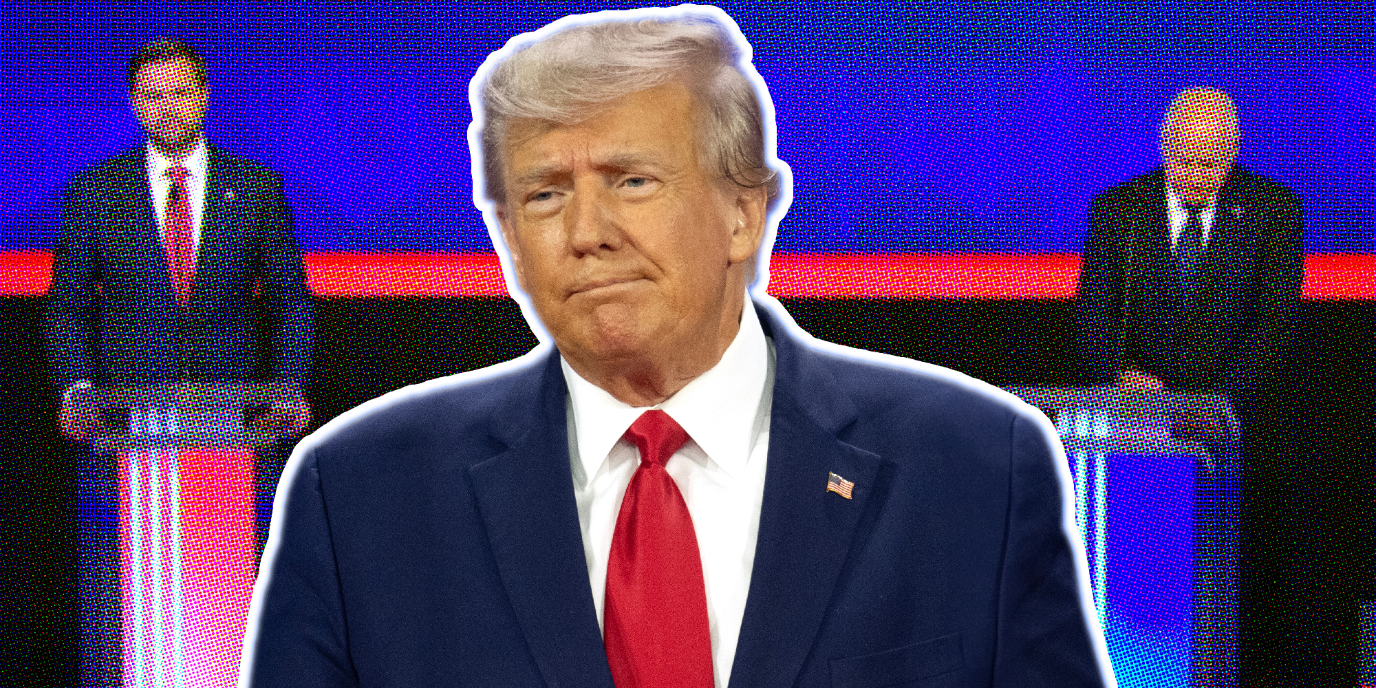 Donald Trump looks bored against the backdrop of the vice presidential debate.