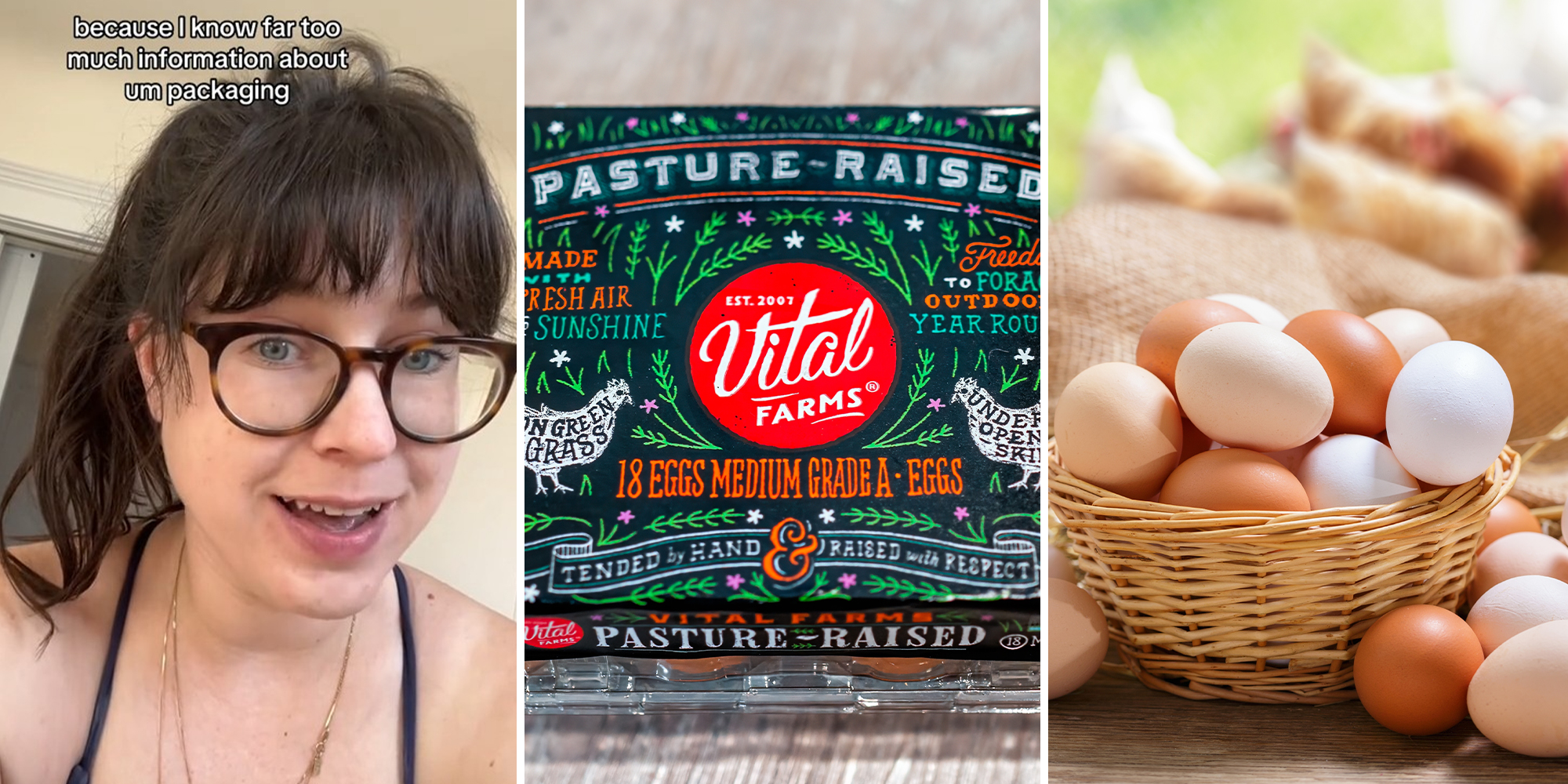 woman wearing glasses; Vital Farms Eggs; Fresh Eggs