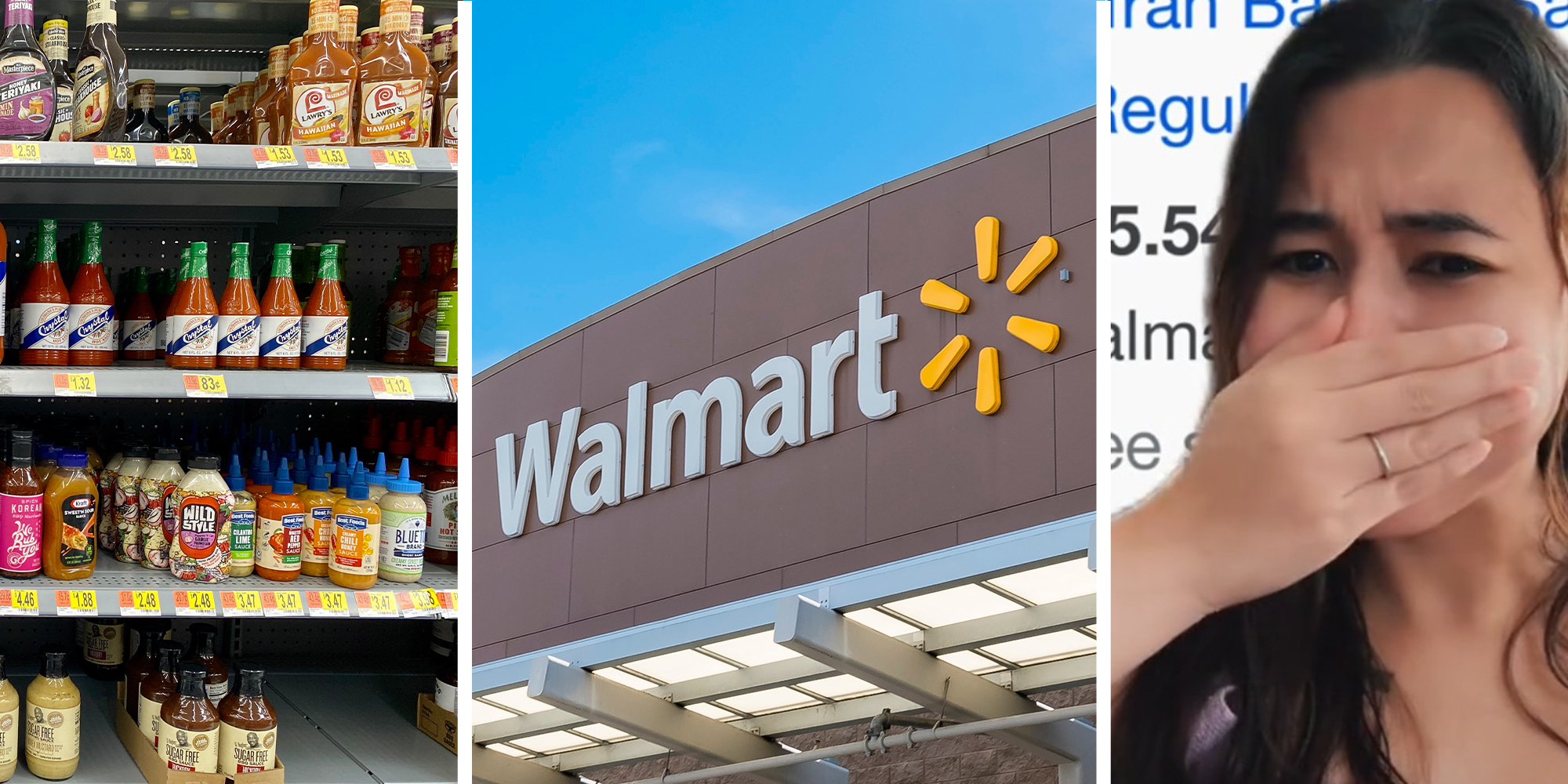 Walmart Sauces(l) Walmart Store(c) Walmart Shopper Shocked