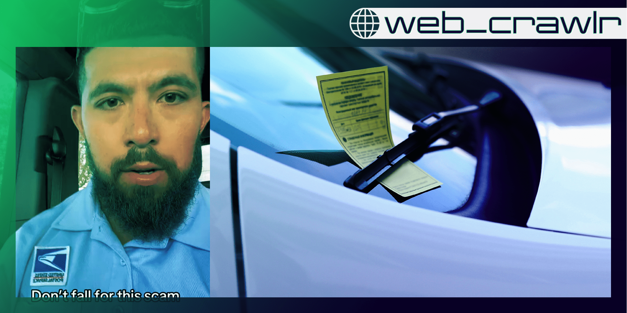 A person looking at the camera next to a parking ticket. The Daily Dot newsletter web_crawlr logo is in the top right corner.