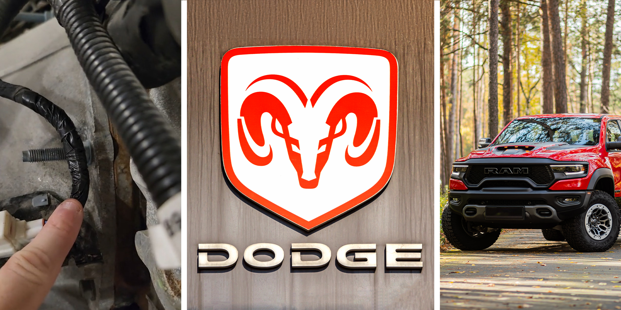 finger Pointing at Vehicle Sensor cable(l) Dodge Ram Sign(c) Dodge Ram Pickup Truck(r)