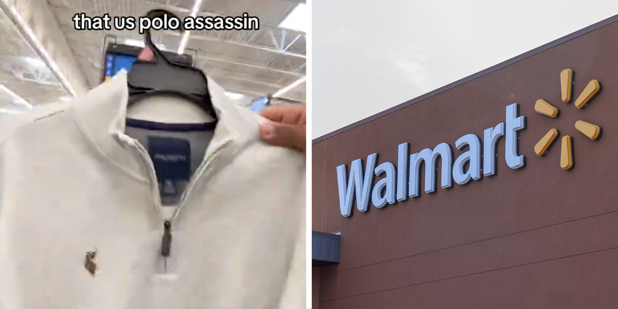 Two panel design with a Polo shirt in one, and a Walmart sign from outside.