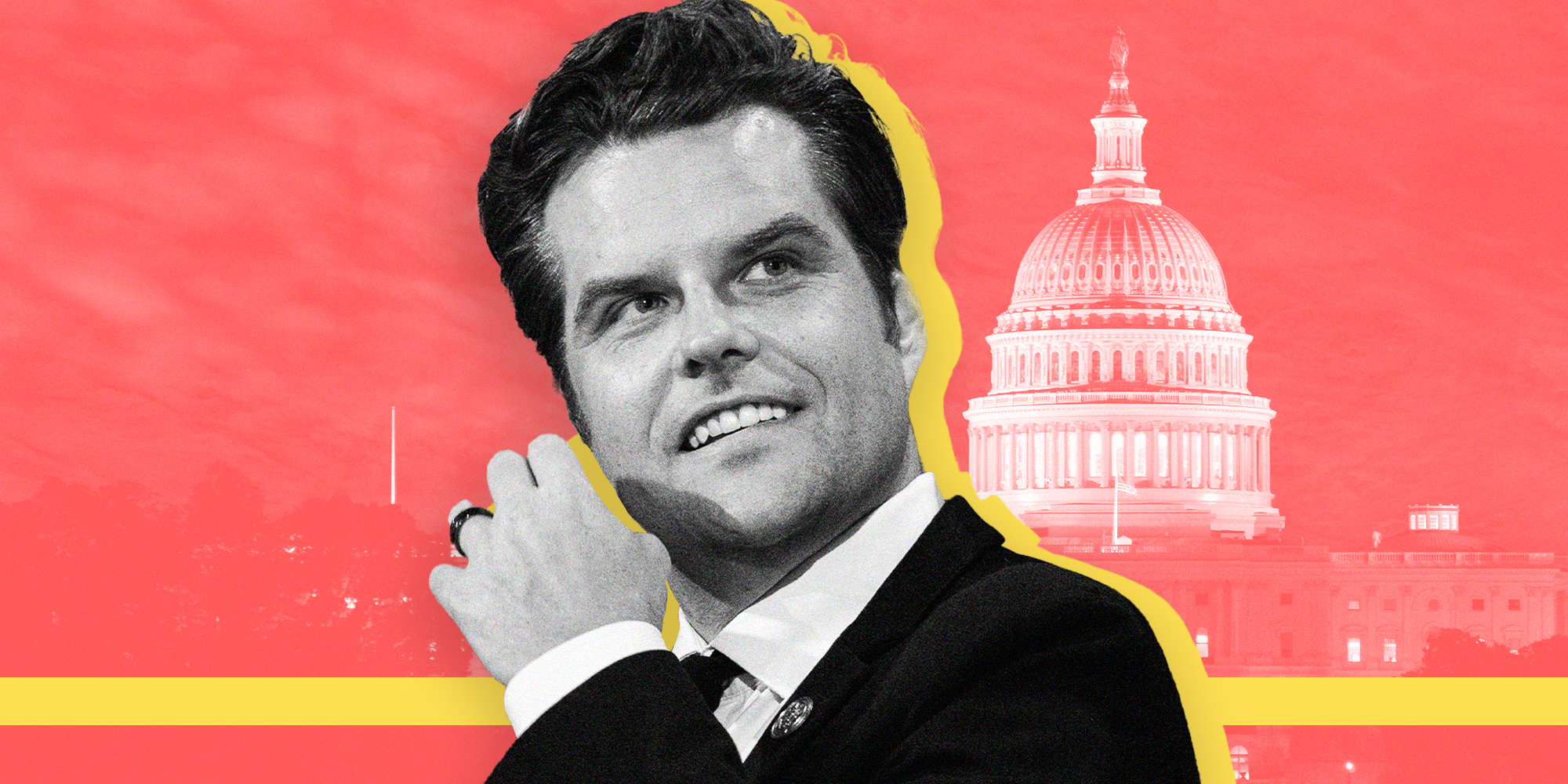 Fervent Matt Gaetz with Bright Pink Colors as background