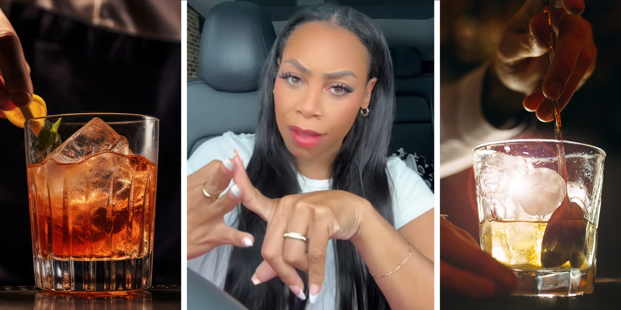 Drink at Bar(l) Woman explaining what happened to her at a bar(c) Mixing a Drink(r)